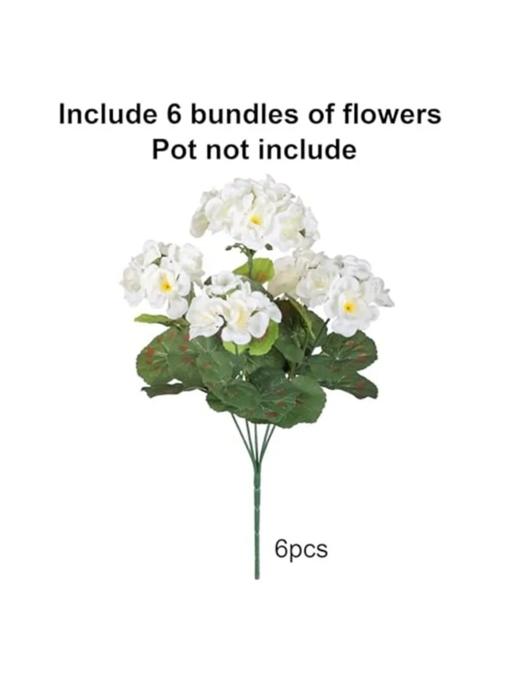 6 Bundle Silk Geranium Fake Flowers White UV Resistant Outdoor Faux Plant Decor